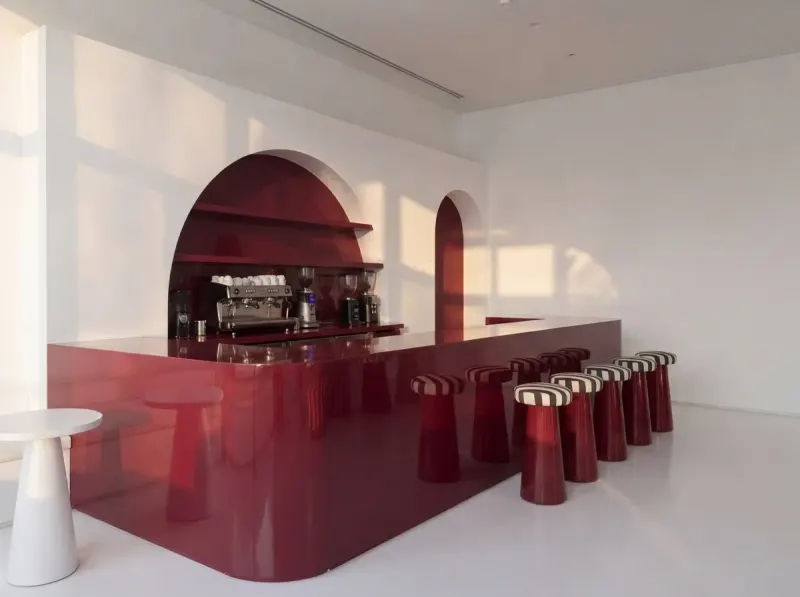 Cafe & Bar designed with MeltFlex AI: White & Burgundy Cafe