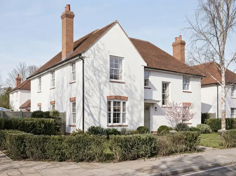 Exterior designed with MeltFlex AI: White Render Surrey Cottage
