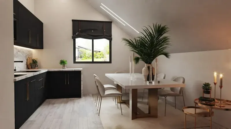 White Table Attic Dining, an interior designed with MeltFlex AI