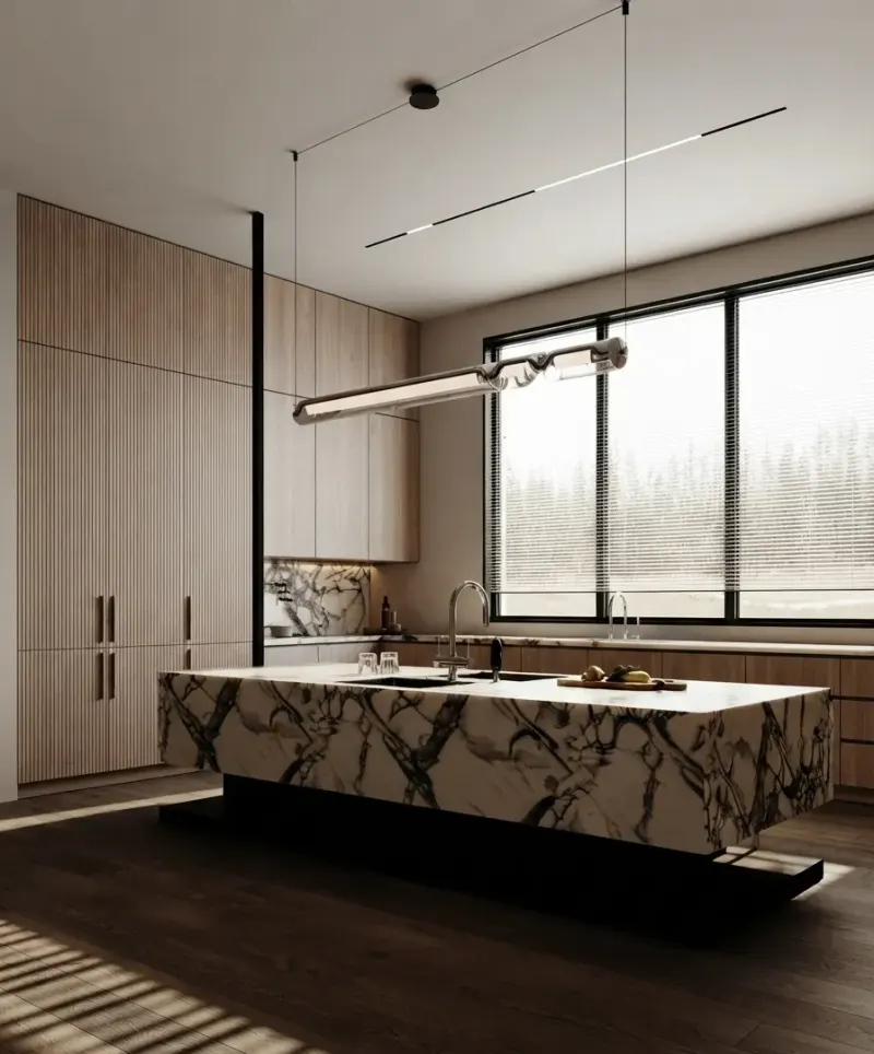 Kitchen designed with MeltFlex AI: Wood & Marble Kitchen