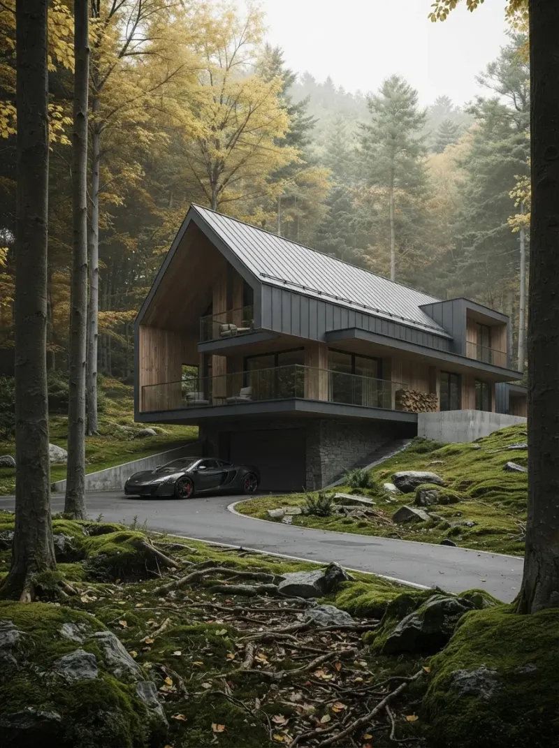 Exterior designed with MeltFlex AI: Woodland Forest House