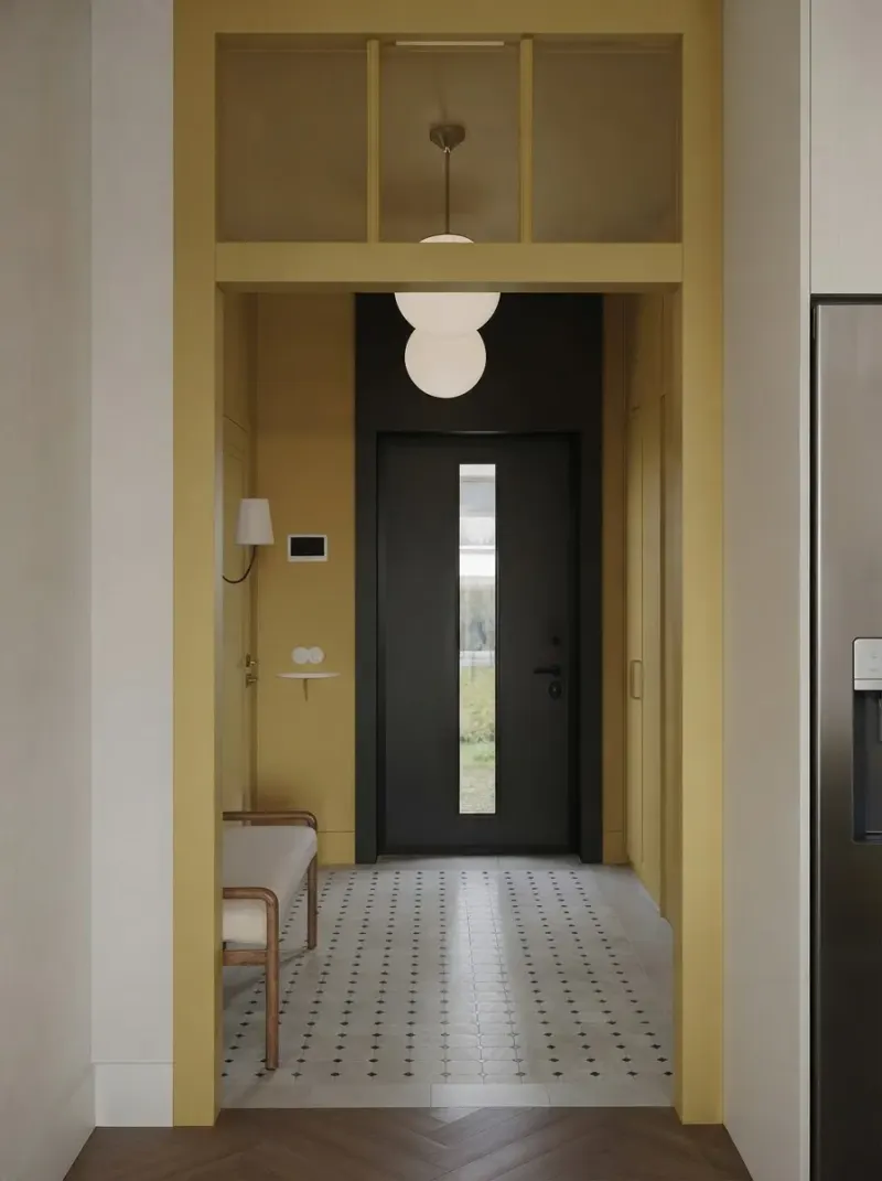 Hallway designed with MeltFlex AI: Yellow Entrance Hall