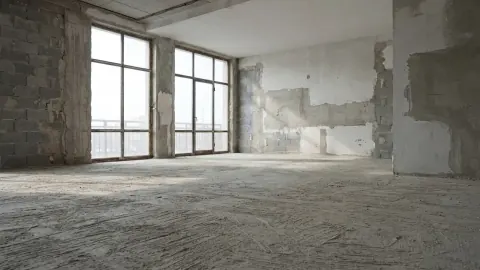 Raw concrete loft before virtual staging