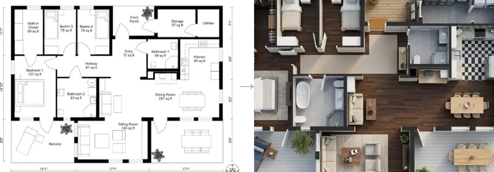 AI floorplan to 3D demonstration