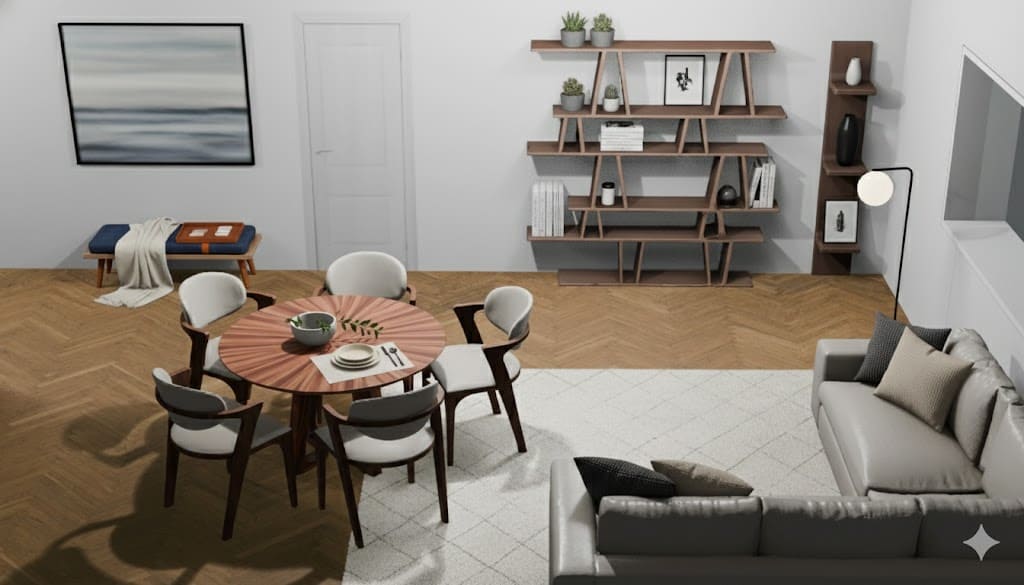 Room after AI interior design with real furniture placed in 3D