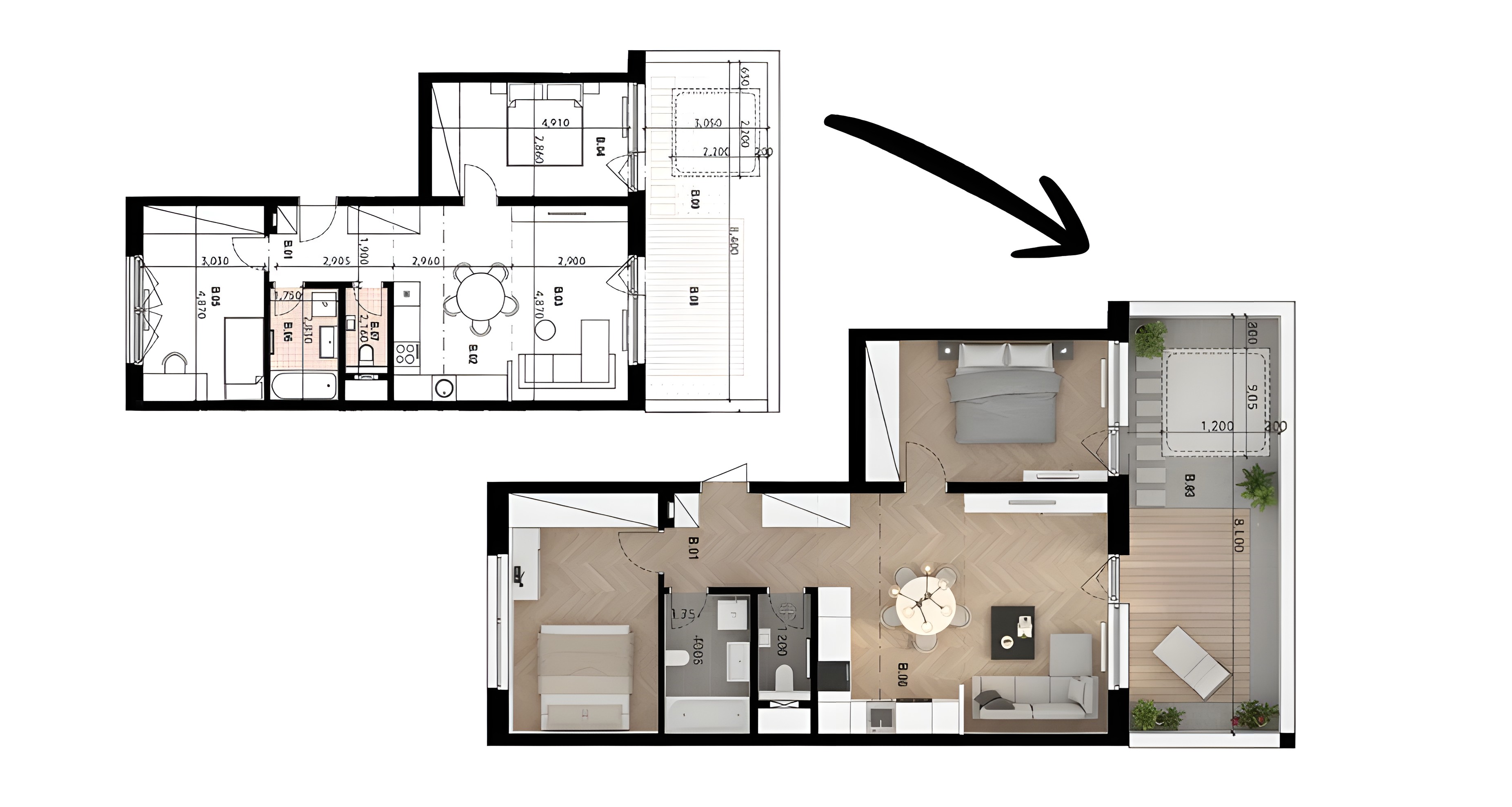 Upload floor plan to AI interior design tool for automatic 3D room conversion