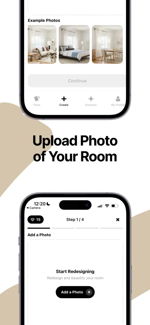 Uploading a room photo to redesign in the MeltFlex AI iPhone app