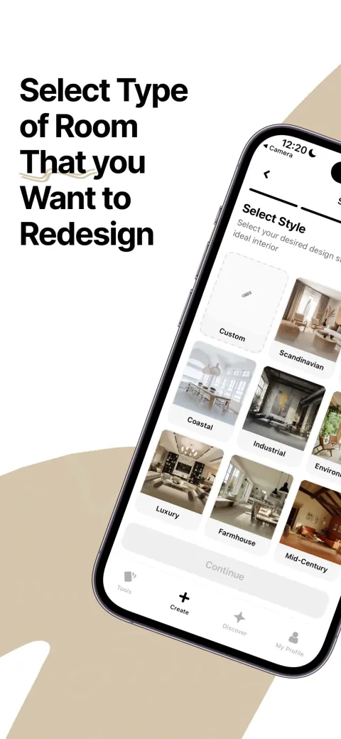 Selecting an interior design style in the MeltFlex AI app