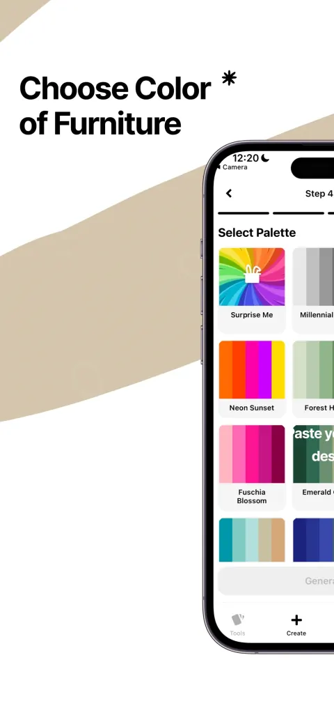 Choosing a color palette for a room redesign in the MeltFlex AI iPhone app