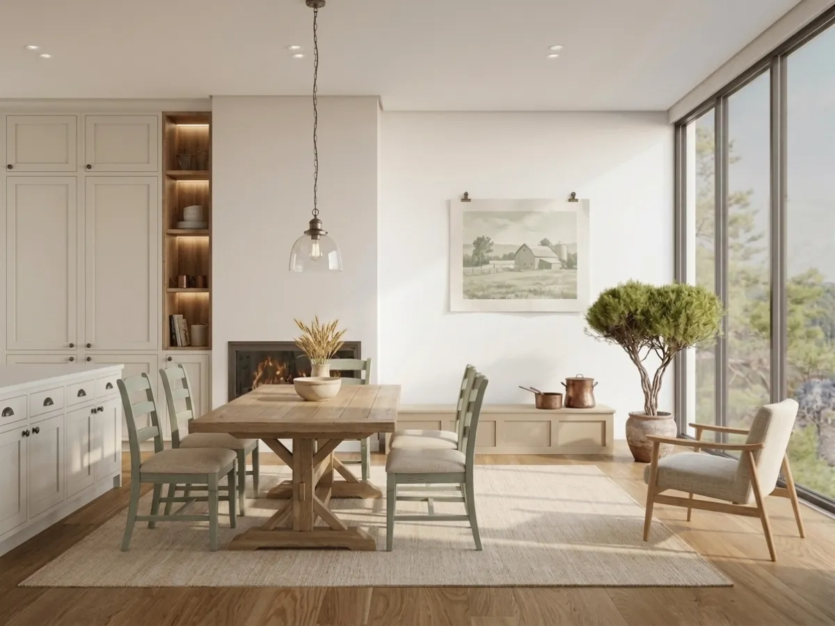 AI redesigned room with modern furniture and warm color palette