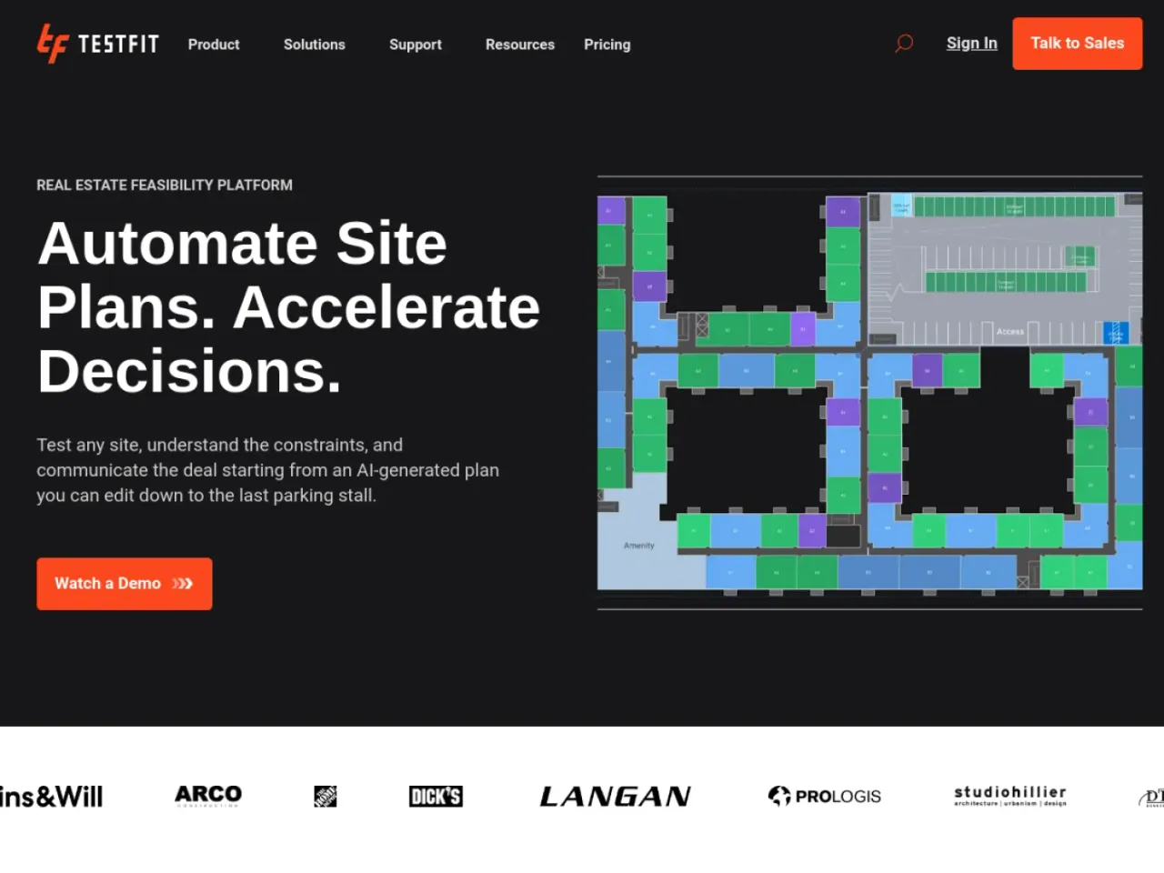 TestFit landing page screenshot