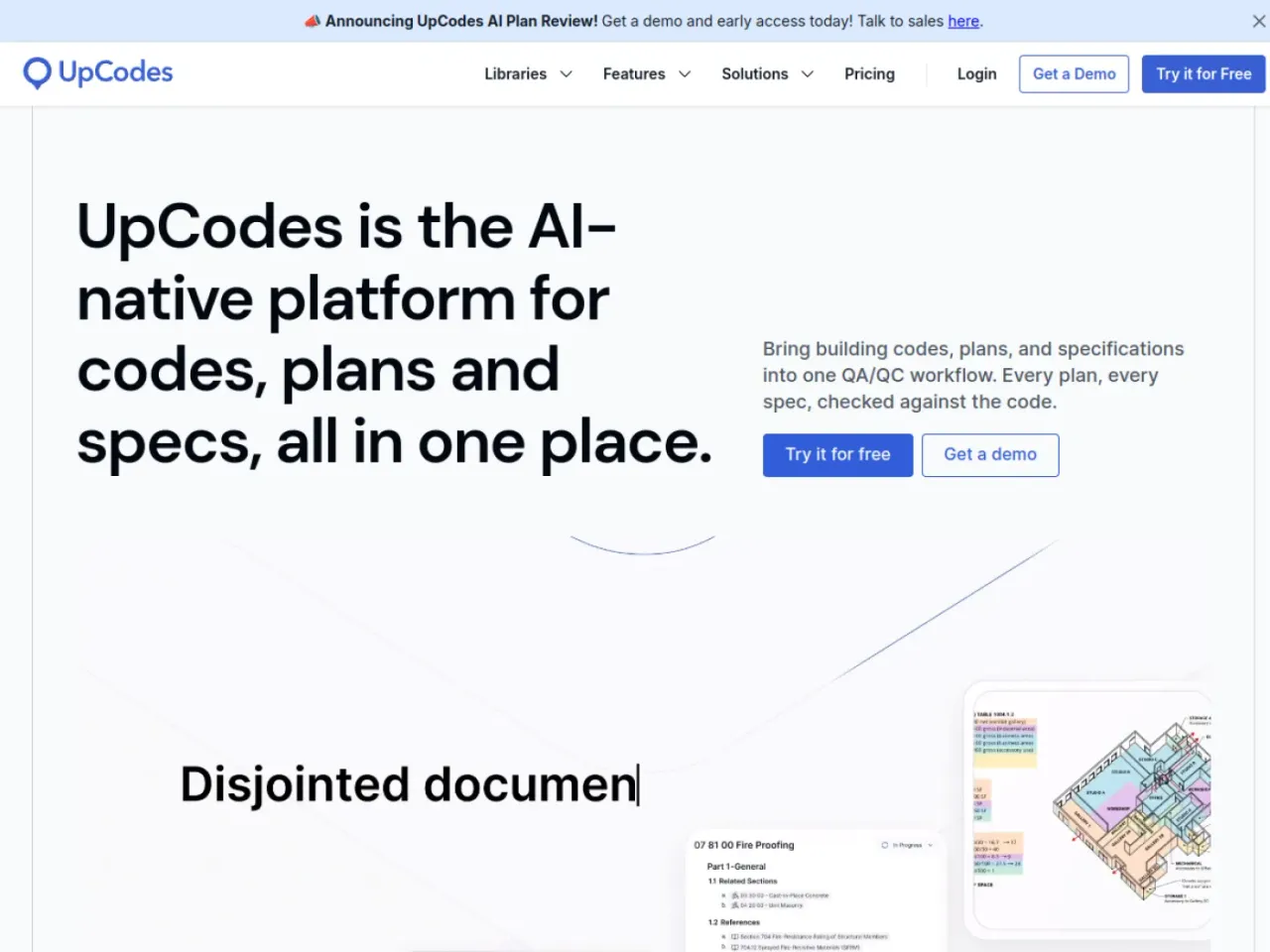 UpCodes landing page screenshot