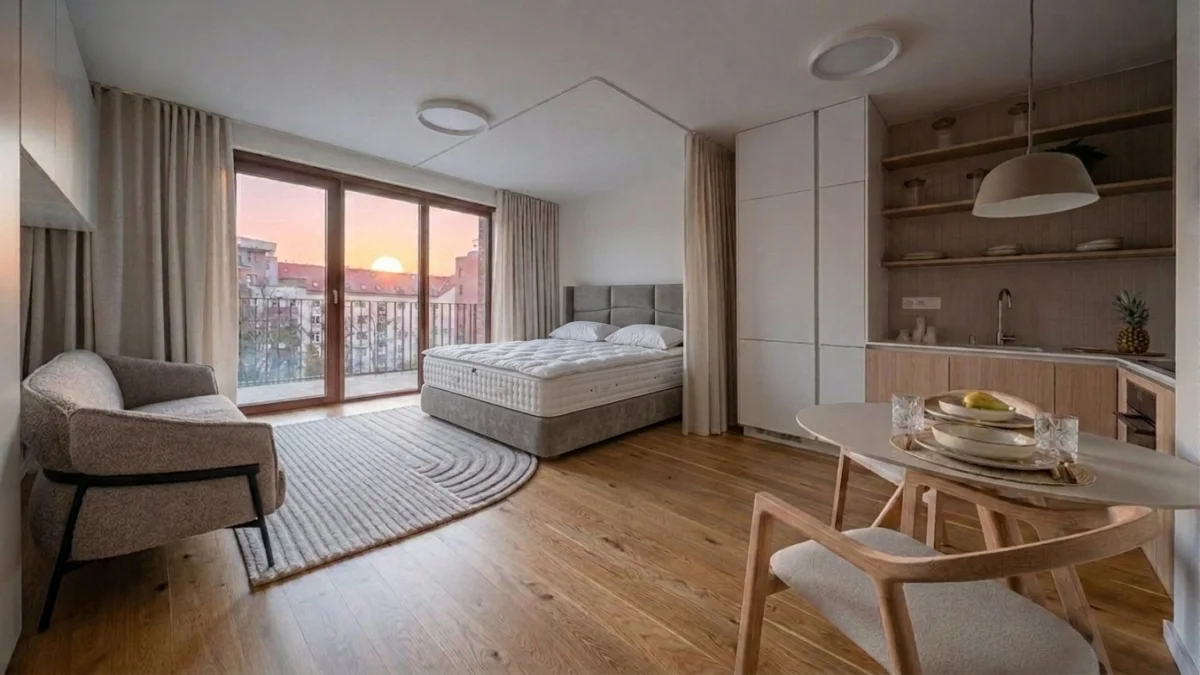 Original apartment living room photo before AI redesign showing basic furniture layout