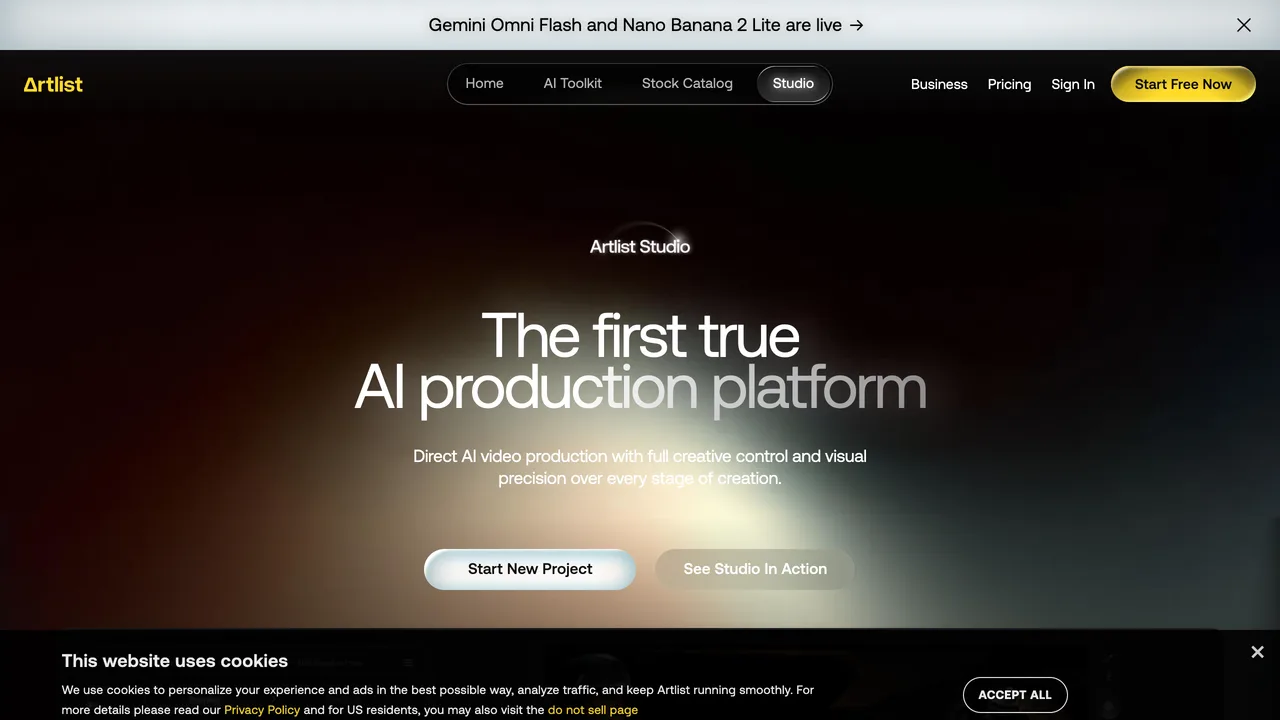Artlist Studio, the AI production platform where you assemble video, voiceover and music for a real estate listing in one workspace