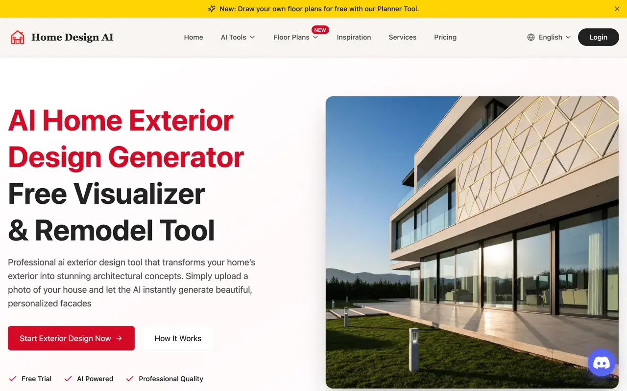 Screenshot of the Home Design AI exterior design page