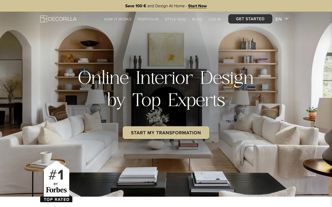 Decorilla landing page for online interior design with real human designers