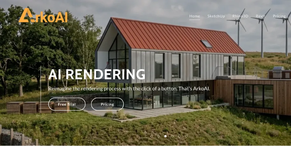 Arko AI rendering plugin, generate AI renders from a SketchUp, Rhino or Revit model with one click