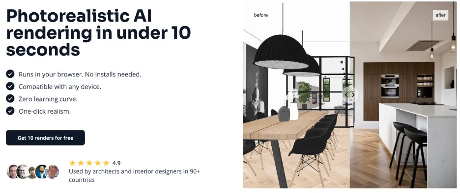 MyArchitectAI browser-based AI renderer producing photorealistic results from SketchUp model uploads with no install
