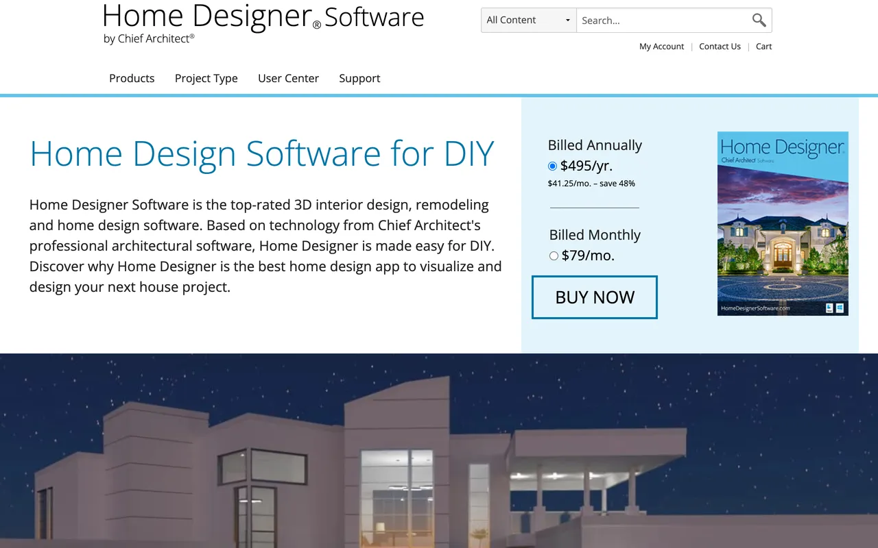 The Home Designer by Chief Architect home page in August 2026 showing home design software for DIY remodelling and building projects