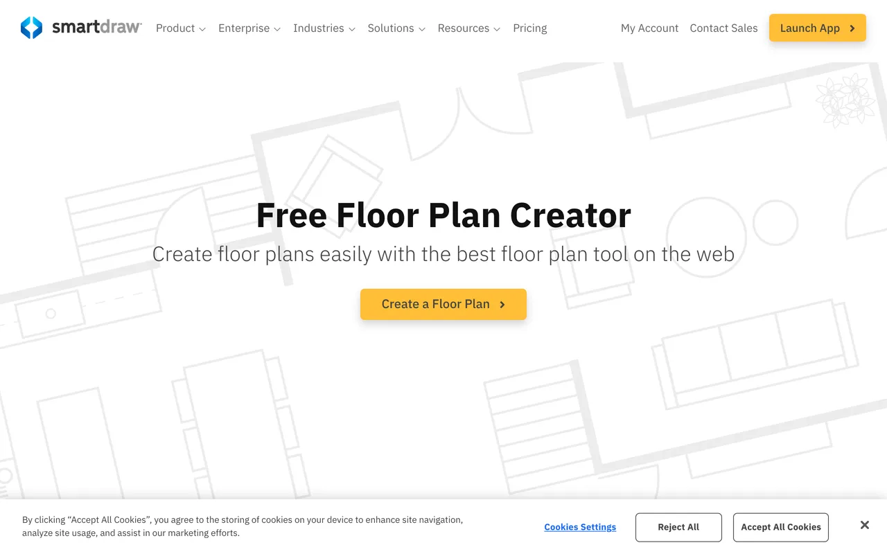 The SmartDraw floor plan designer page in August 2026 showing template based 2D floor plan creation