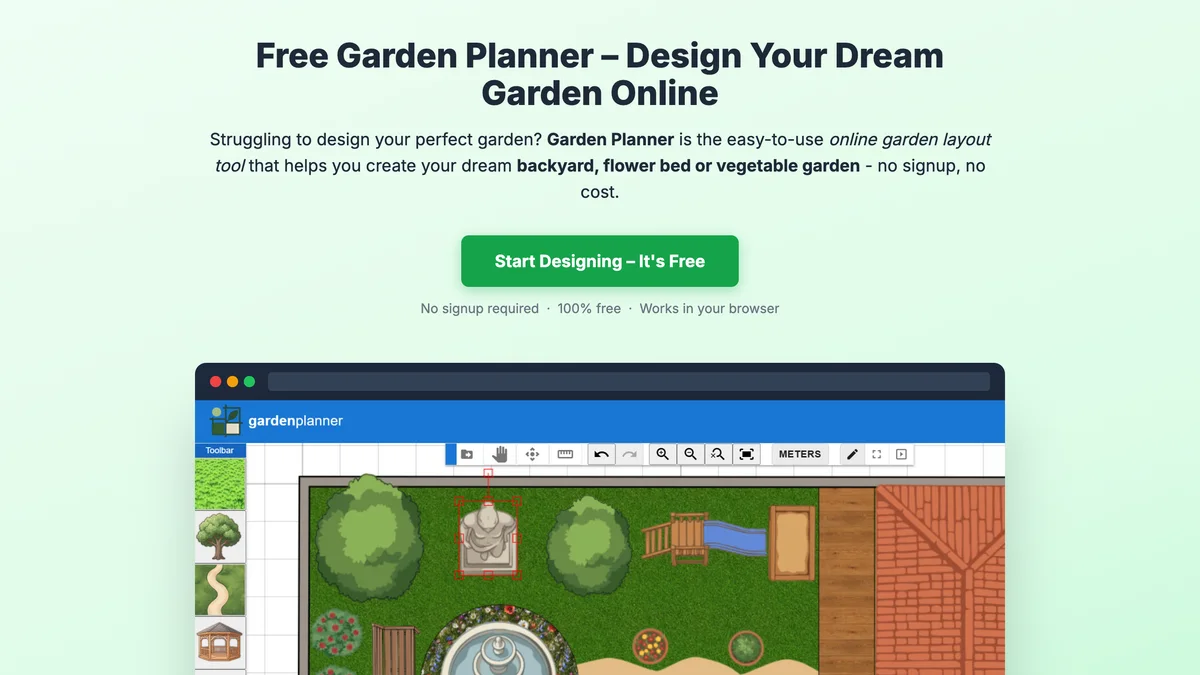 Garden Planner web app with a drag and drop top-down garden plan