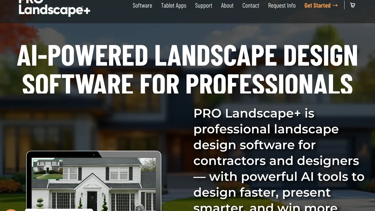 PRO Landscape website showing the professional landscape design software and its tablet apps