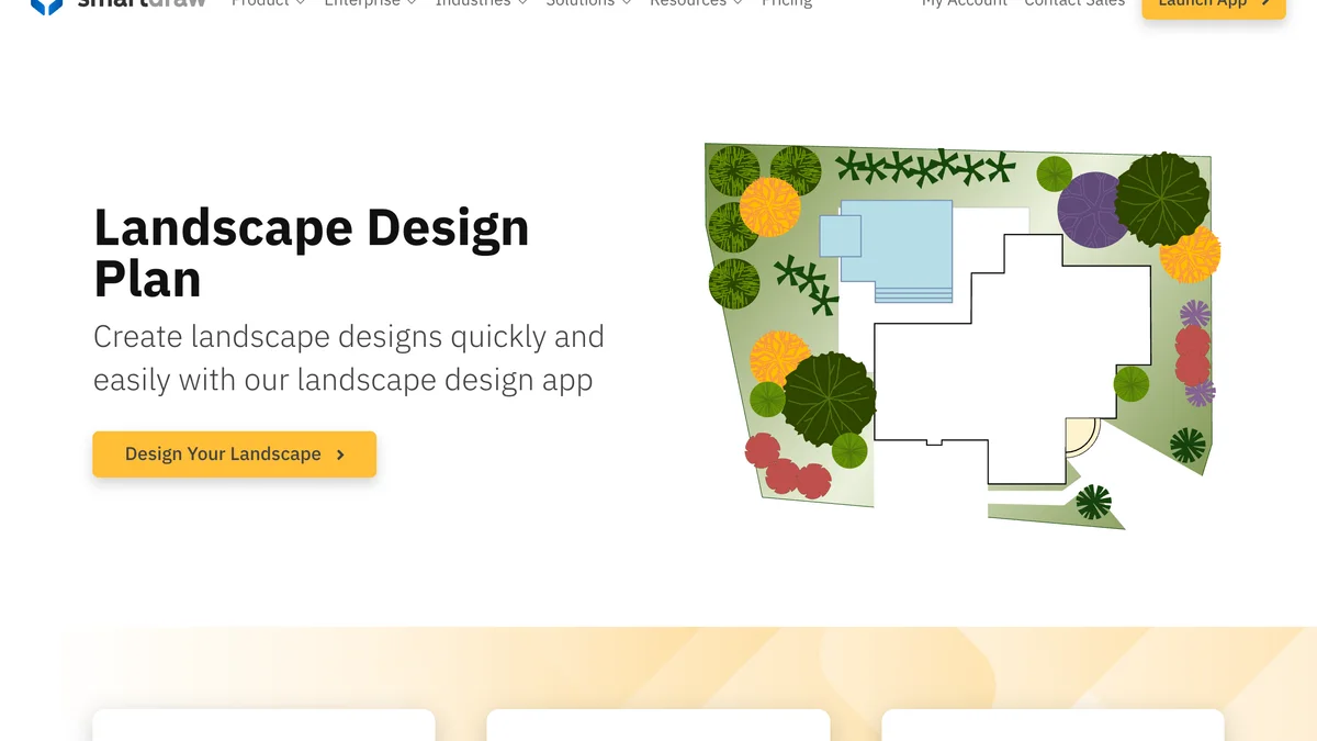 SmartDraw landscape design software page with a sample landscape plan template