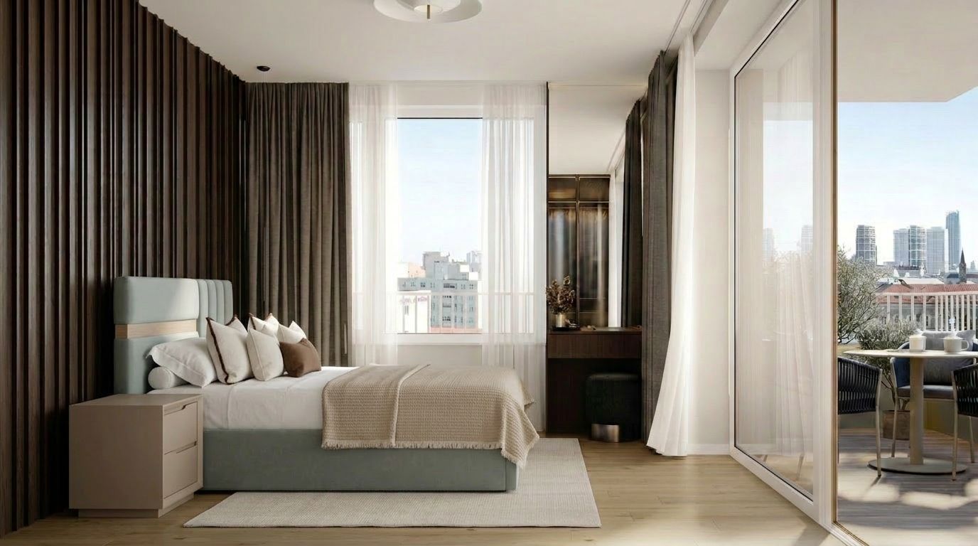 Empty bedroom before AI virtual staging transformation showing bare walls and hardwood floors ready for digital furniture placement and photorealistic rendering