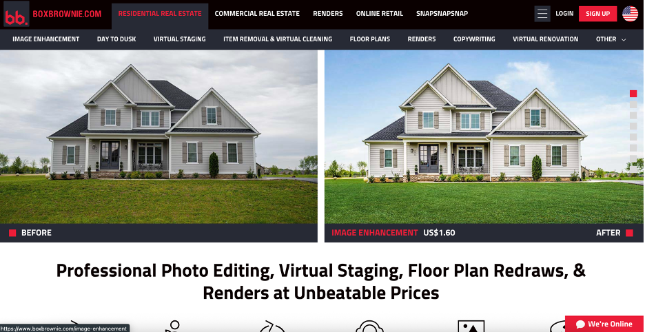 BoxBrownie homepage - professional photo editing, virtual staging, and renders