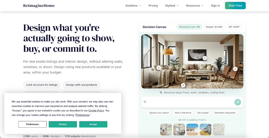 ReimagineHome homepage - design what you are going to show, buy, or commit to