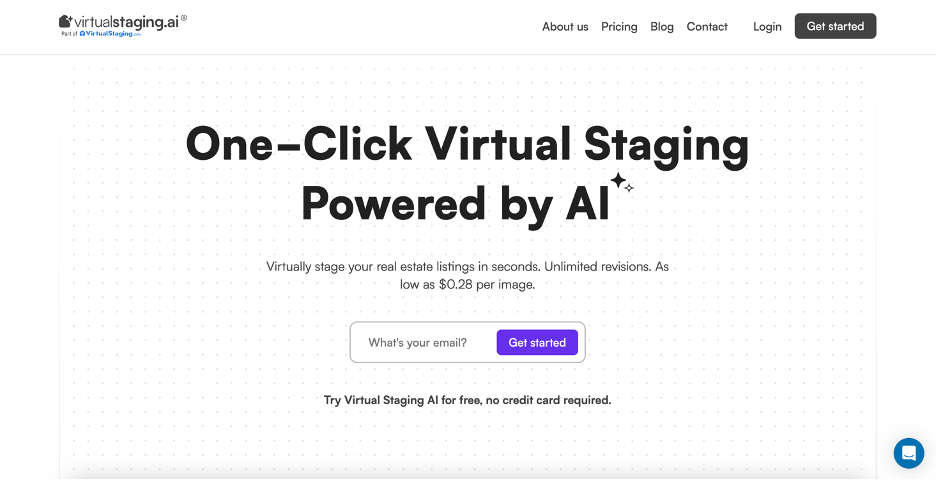 Virtual Staging AI homepage - one-click virtual staging powered by AI
