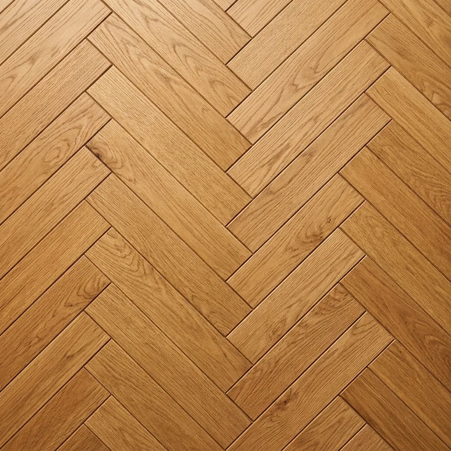Close-up texture swatch of warm white oak herringbone parquet flooring in a zigzag pattern