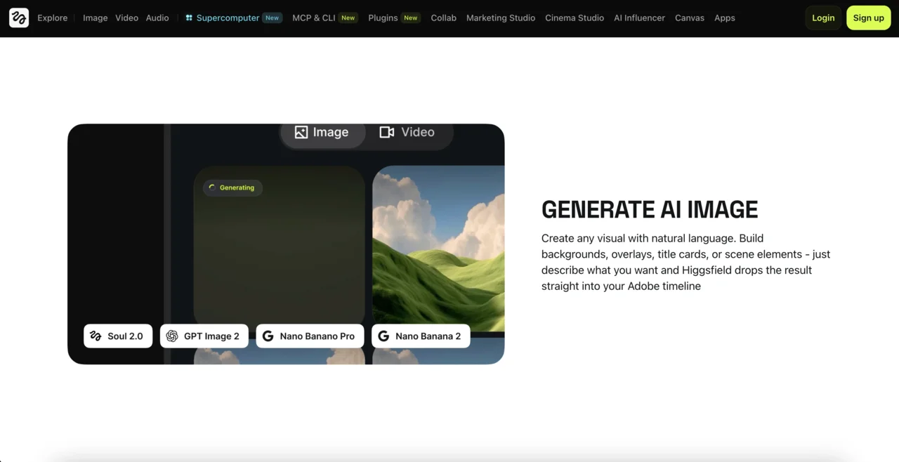 Higgsfield's Generate AI Image screen running Nano Banana Pro, which builds a room from a text prompt rather than staging your real listing photo