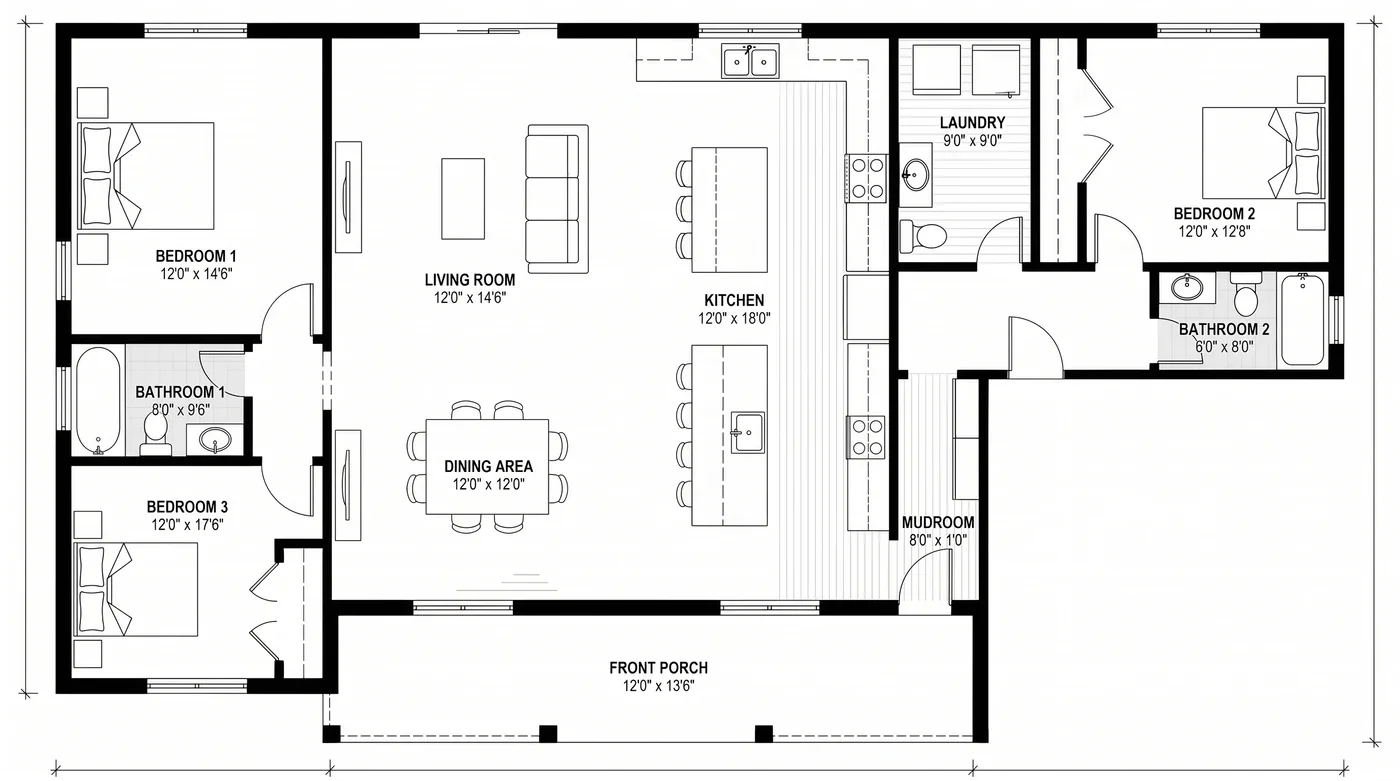 The same house plan with the garage erased, leaving the footprint blank