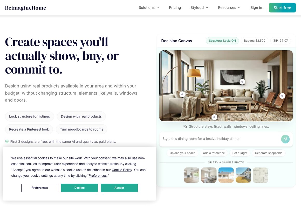 The ReimagineHome AI landing page, the virtual staging tool these seven alternatives are compared against