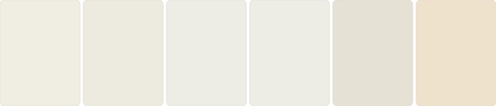 Six flat paint swatches in a row: Greek Villa, Alabaster, Pure White, Snowbound, Shoji White and Creamy
