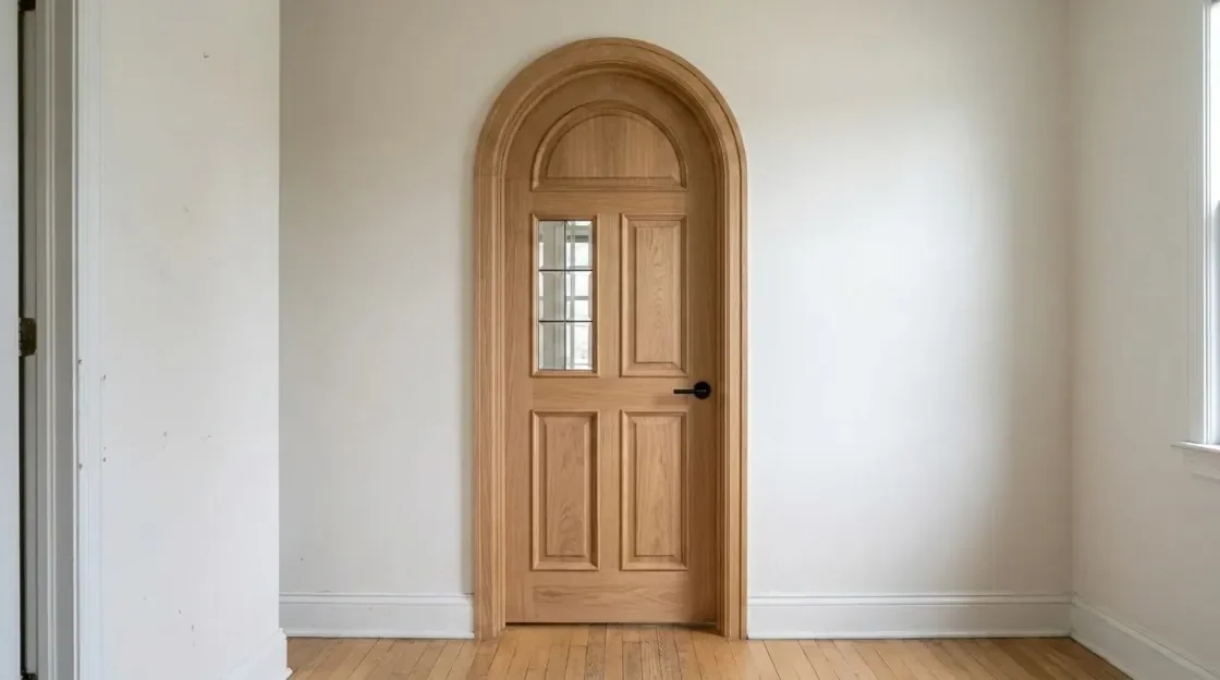 An arched interior door rendered in the same wall opening