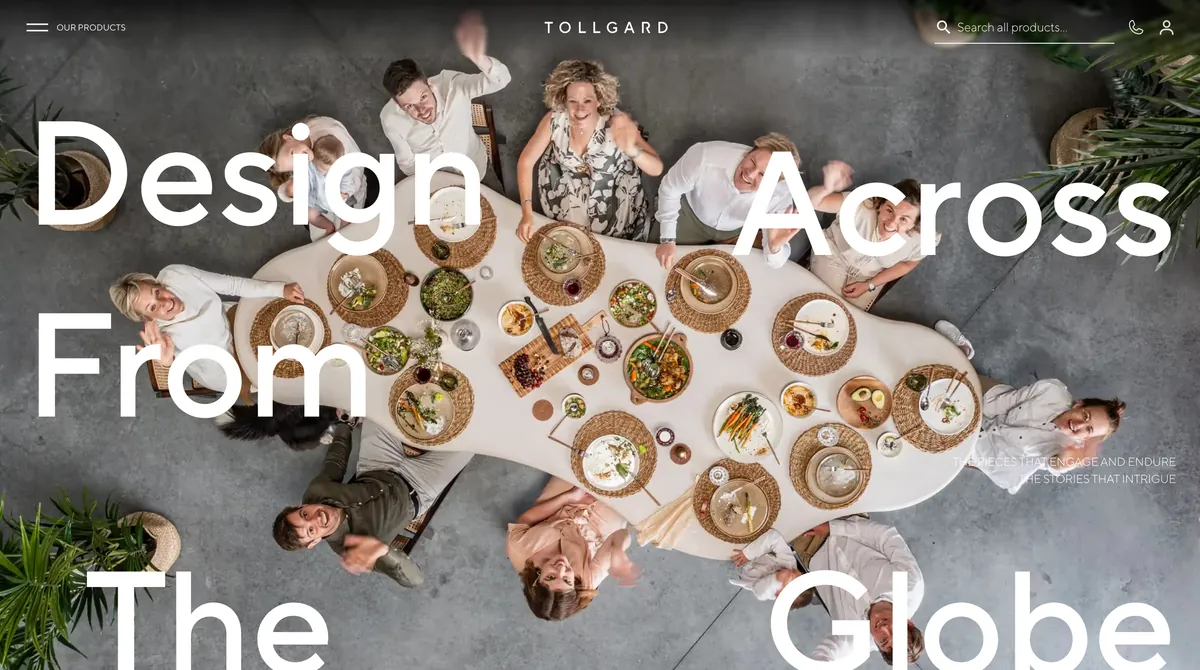 Screenshot of the Tollgard website showing a bold, tailored contemporary interior