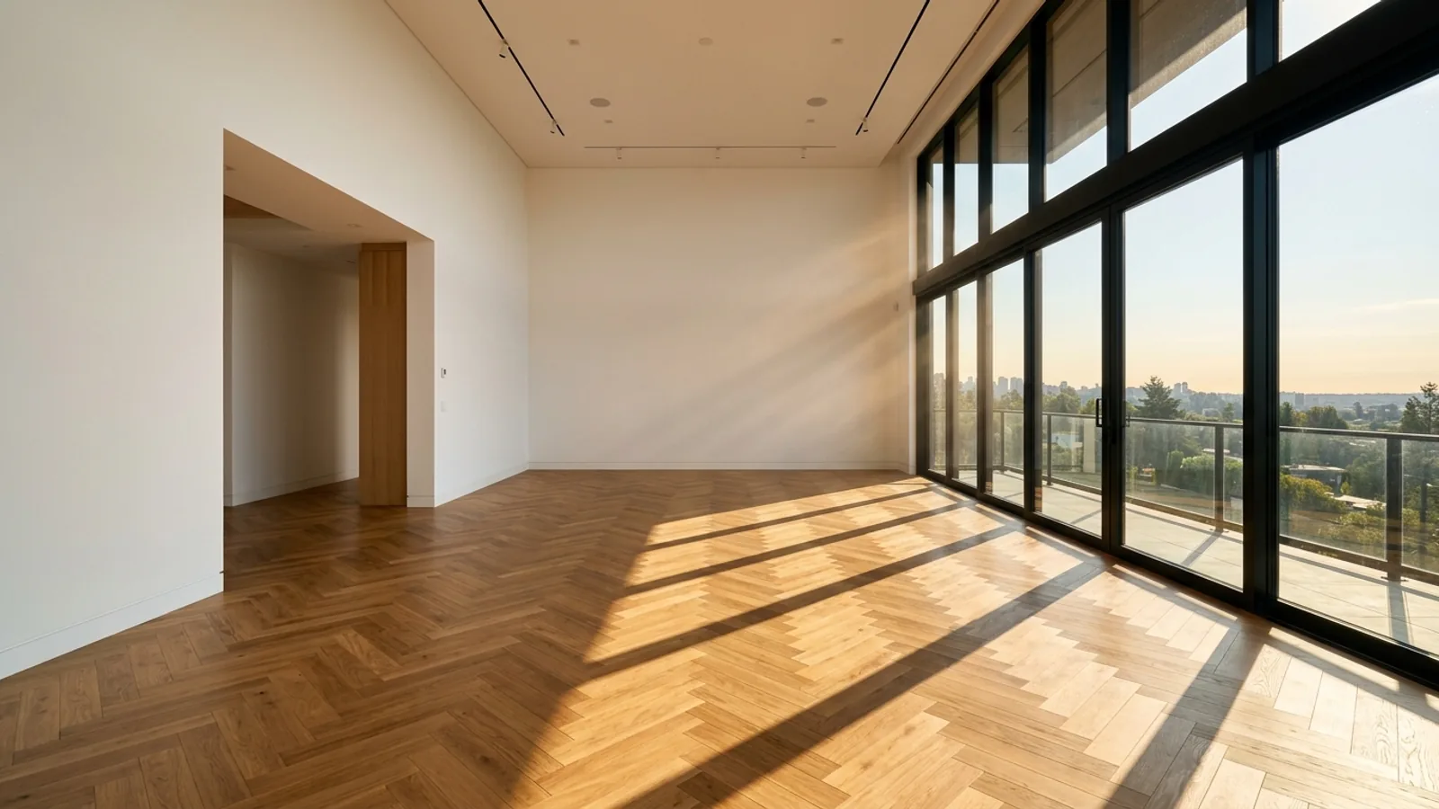 An empty, unstaged living room listing photo, the kind of bare room that produces a lifeless clip if you animate it with Veo 3 before staging it