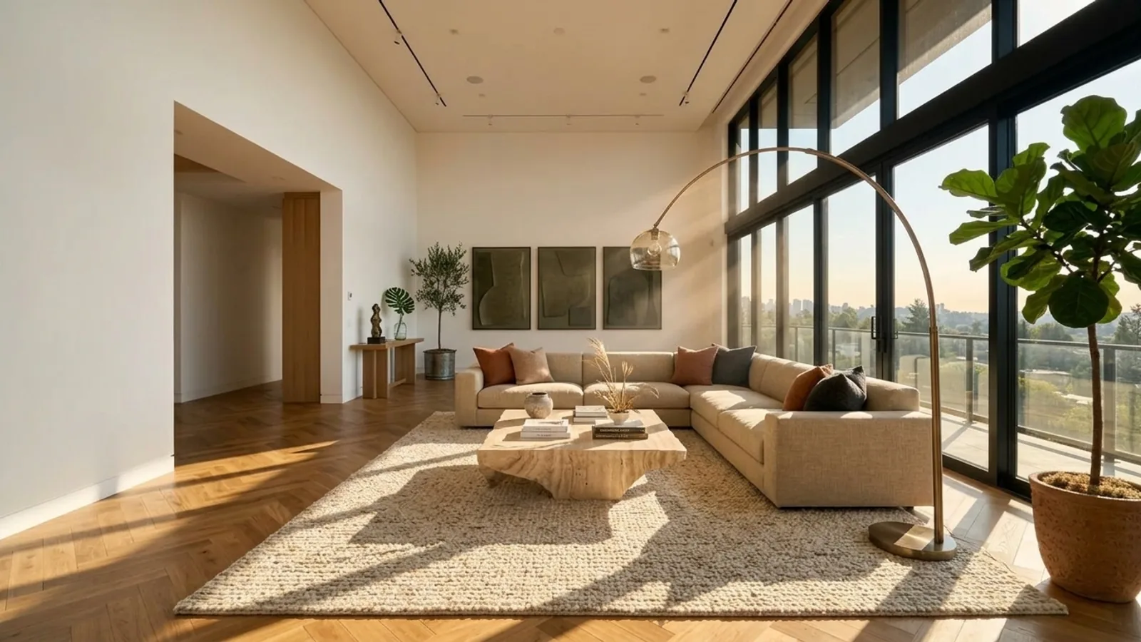 The same living room staged with MeltFlex, a furnished, well-lit room that is now worth animating into a Veo 3 walkthrough