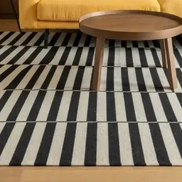 black and white striped rug