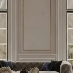 grey tufted sofa
