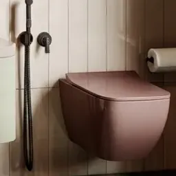 pink wall-hung toilet