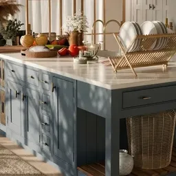 dark blue kitchen island