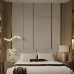cream upholstered bed
