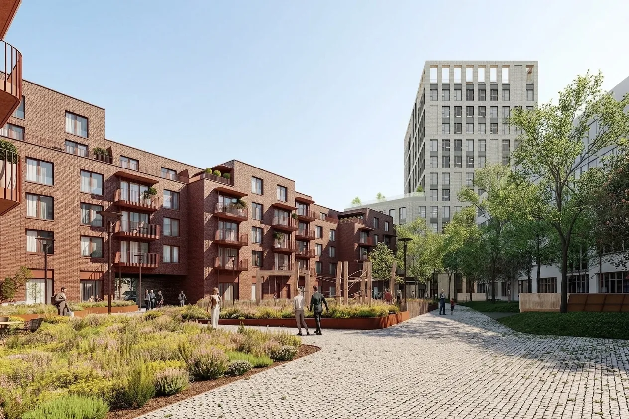 MeltFlex exterior design, residential courtyard with landscaping