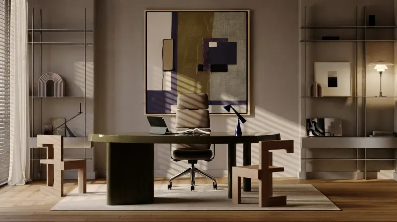 Home Office designed with MeltFlex AI: Blinds & Brass Office