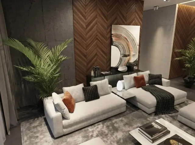 Chevron Walnut Panel Living