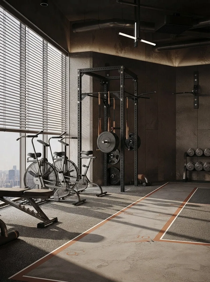 Concrete Walnut Squat Rack Gym