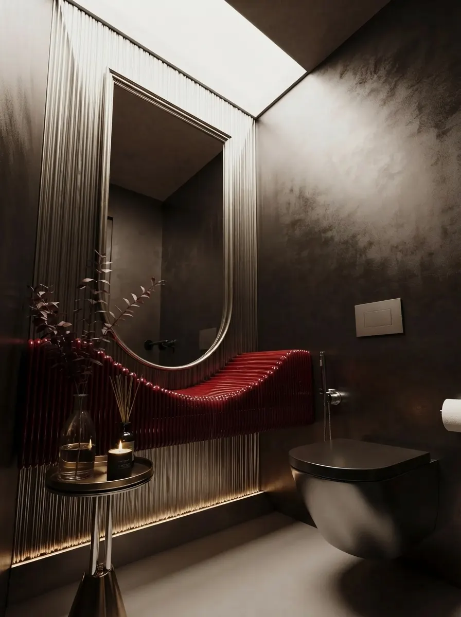 Dark Red Glass Powder Room